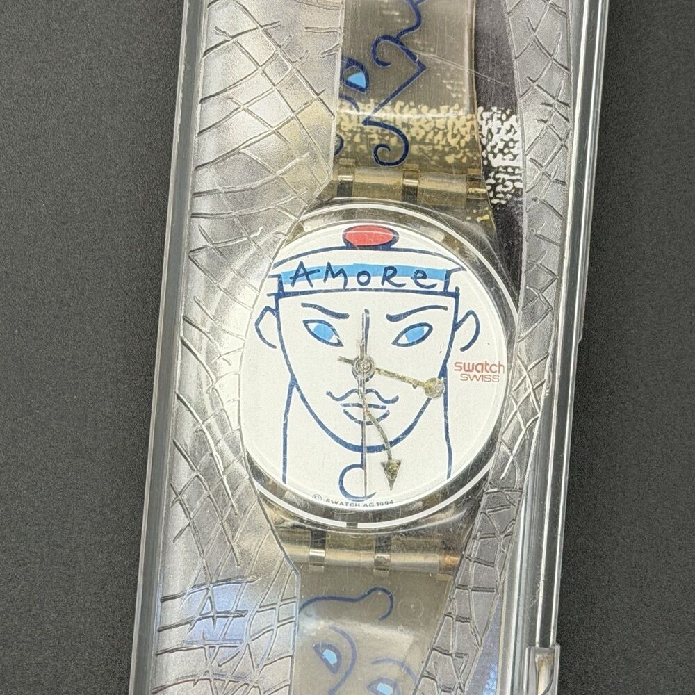 Swatch AMORE Quartz Swiss Made Clear Plastic Analog Wristwatch w/ Box Papers